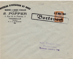 37168# HINDENBURG LOTHRINGEN LETTRE Obl BORTENACH 28 Mars 1941 BOURDONNAY MOSELLE Pour THIONVILLE - Lettres & Documents
