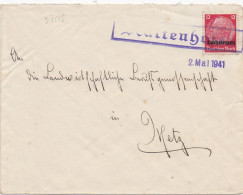 37178# HINDENBURG LOTHRINGEN LETTRE SENTZICH Obl KATTENHOFEN 2 Mai 1941 CATTENOM MOSELLE METZ - Storia Postale
