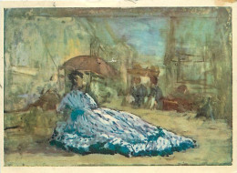 Art - Peinture - Eugène Boudin - Femme En Robe Bleue Sous Un Parasol - CPM - Etat Moyen - Voir Scans Recto-Verso - Paintings