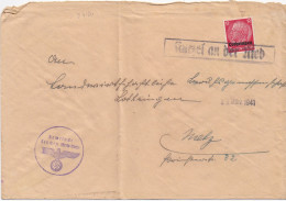 37180# HINDENBURG LOTHRINGEN LETTRE KENCHEN Obl KURZEL AN DER NIED 23 Mars 1941 COURCELLES SUR NIED MOSELLE METZ - Covers & Documents