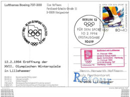 118 - 89 - Enveloppe Vol Lufthansa "ouverture Des JO De Lillehammer 1994 - Hamburg-Oslo" - Inverno1994: Lillehammer