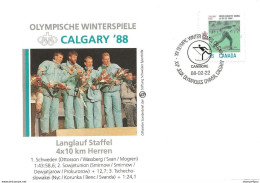 213 - 1 - Enveloppe  "Ski De Fond Par équipe" Oblit Spéciale - Inverno1988: Calgary