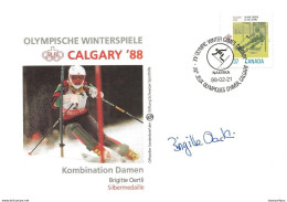 213 - 14 - Enveloppe  "combiné Dames" Oblit Spéciale Et Signature Brigitte Oertli Médaillée D'argent - Invierno 1988: Calgary