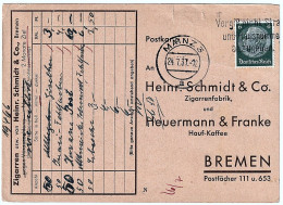 Company Postcard Heinr. Schmidt & Co. Cigar Factory And Heurenmann & Franke Hauf-Kaffe MANZ Seal Altdamm 24/07/1937 - Tarjetas