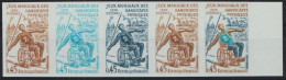 FRANCE - N°1649. Jeux Mondiaux Des Handicapés Physiques 1970 Saint Etienne. Bande De 5 Dont 1 Multicolore. Luxe. - Handicap