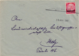 37183# HINDENBURG LOTHRINGEN LETTRE Obl KURZEL AN DER NIED 29 Juin 1941 COURCELLES SUR NIED MOSELLE METZ - Cartas & Documentos