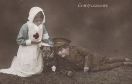 Children As WW1 Soldier Red Cross Nurse Dog Antique Postcard - Croix-Rouge