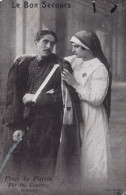 Injured French Army Soldier In Sling With Red Cross Nurse WW1 Postcard - Red Cross