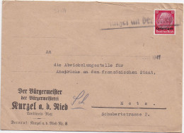 37184# HINDENBURG LOTHRINGEN LETTRE Obl KURZEL AN DER NIED 14 Juin 1941 COURCELLES SUR NIED MOSELLE METZ - Covers & Documents