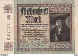5000 Mark - Allemagne  -   Reichsbanknote - Decembre  1922   - R 677741 B K - Ohne Zuordnung