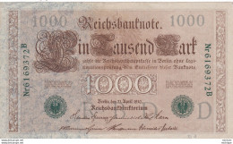 1000 Mark - Reichsbanknote  - Avril 1910 - N R 6169372 B - - 1.000 Mark