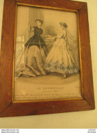 Gravure  Sous Verre  - Cadre En Bois 21/27 Cm  - Gravure  De Mode En Couleurs  - La  Corbeille  1859 - Glass & Crystal