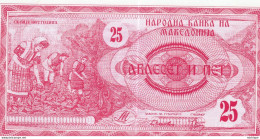 Billet   Macedoine MACEDONIA 25 Dinars 1992 Neuf - Macedonia Del Nord