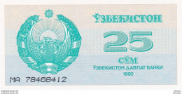 Billet Neuf  Ouzbékistan 1992 - 25 Cym - Uzbekistán