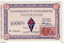 Billet De Souscription De 1000 Francs   Du  R P F  Neuf - - Notgeld