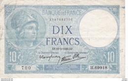 Billet France    10 Francs Minerve   Ce Billet A Circulé  Juste  2 Trous D'epingle - 10 F 1916-1942 ''Minerve''
