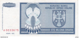 CROATIA CROAZIA SERBIAN KRAJINE 10000000 10 Million Dinara 1993 - Croatie