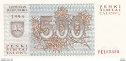 Lituanie LITHUANIA Billet 500 TALONAS 1993 P46 LOUPS NEUF - Litouwen