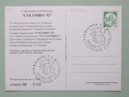 Italia, Celebrità, Cristoforo Colombo, Celebrazioni Colombiane, 7-3-1992 Genova, Cartolina (2 Scan) - Christophe Colomb