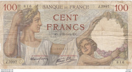 100 Francs Sully -1939 - J 3997 Ce Billet A Circulé  - Vendu En L'etat - 100 F 1939-1942 ''Sully''