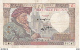 50 Francs   Jacques Coeur -1940  -  N 3 Ce Billet A Circulé  Vendu En L'etat - 50 F 1940-1942 ''Jacques Coeur''