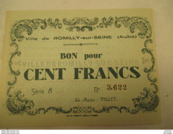 Billet De Necessité   De 100 Francs De La Ville De Romilly Sur Seine -  Neuf - 1940 - Buoni & Necessità