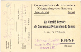 Carte En FM Du Comité De Secours Aux PG De Berne Adressée à PG Français Du Camp De DÜLMEN (Westphalie) Le 8.6.16 - Guerra De 1914-18