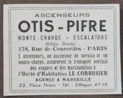 Publicité : Ascenseurs OTIS-PIFRE, Monte-charge, Escalators, Paris, Agence à Marseille, Le Corbusier, 1951 - Reclame