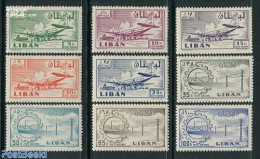 Lebanon 1958 Airmail Definitives 9v, Mint NH, Transport - Various - Aircraft & Aviation - Industry - Vliegtuigen