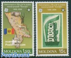 Moldova 2005 50 Years Europa Stamps 2v, Mint NH, History - Various - Europa Hang-on Issues - Stamps On Stamps - Maps - Europäischer Gedanke