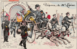 CPA Caricature Satirique Politique Départ De M. LEPINE 1er Flic De France Chien Policier Illustrateur FERCHAM - Satirisch