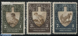 Croatia 1943 Labour Service 3v, Unused (hinged), Nature - Various - Horses - Agriculture - Agricoltura