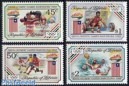 Liberia 1992 Olympic Games Barcelona 4v, Mint NH, Sport - Boxing - Football - Olympic Games - Weightlifting - Boxing