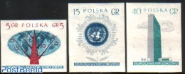 Poland 1957 United Nations 3v Imperforated, Mint NH, History - United Nations - Nuevos