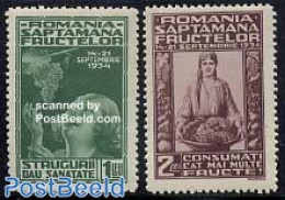 Romania 1934 Fruit Expo 2v, Mint NH, Nature - Fruit - Wine & Winery - Unused Stamps