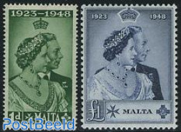 Malta 1949 Silver Wedding 2v, Mint NH, History - Kings & Queens (Royalty) - Case Reali