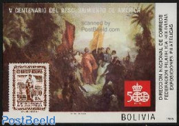 Bolivia 1985 America Discovery S/s, Mint NH, History - Explorers - Stamps On Stamps - Onderzoekers