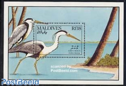 Maldives 1990 Grey Heron S/s, Mint NH, Nature - Birds - Maldives (1965-...)