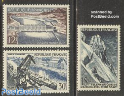 France 1956 Technical Acievements 3v, Unused (hinged), Nature - Transport - Water, Dams & Falls - Cableways - Ships An.. - Neufs