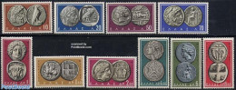 Greece 1959 Antique Coins 10v, Unused (hinged), Nature - Religion - Various - Birds - Birds Of Prey - Horses - Owls - .. - Unused Stamps