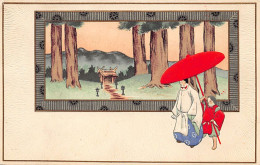 Japan - Shinto Priest And Child Carrying An Umbrella - EMBOSSED POSTCARD - Autres & Non Classés