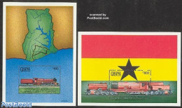 Ghana 1992 Railways 2 S/s, Mint NH, History - Transport - Various - Flags - Railways - Maps - Trains