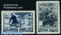 Russia, Soviet Union 1948 Sports 2v, Mint NH, Sport - Transport - Skiing - Motorcycles - Ungebraucht