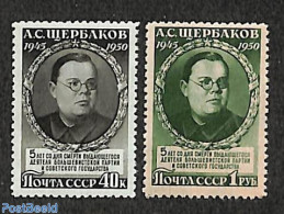Russia, Soviet Union 1950 A.S. Schtscherbakov 2v, Unused (hinged), History - Politicians - Art - Authors - Unused Stamps