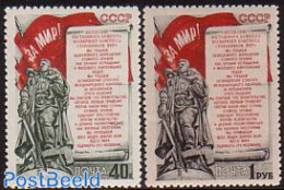 Russia, Soviet Union 1951 Stockholm Peace Appell 2v, Unused (hinged), History - Peace - Unused Stamps