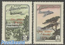 Russia, Soviet Union 1955 Airmail Northpole Overprints 2v, Unused (hinged), Nature - Science - Transport - Trees & For.. - Nuovi
