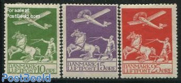 Denmark 1925 Airmail 3v, Unused (hinged), Nature - Transport - Various - Horses - Aircraft & Aviation - Agriculture - Neufs