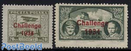 Poland 1934 Europa Flight Overprints 2v, Mint NH, History - Transport - Europa Hang-on Issues - Aircraft & Aviation - Unused Stamps