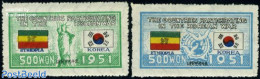 Korea, South 1951 UNO War Support, Ethiopia 2v, Unused (hinged), History - Nature - Flags - United Nations - Birds - Corea Del Sur
