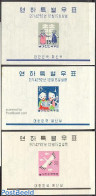 Korea, South 1959 Christmas, New Year 3 S/s, Mint NH, Nature - Performance Art - Religion - Various - Birds - Music - .. - Música